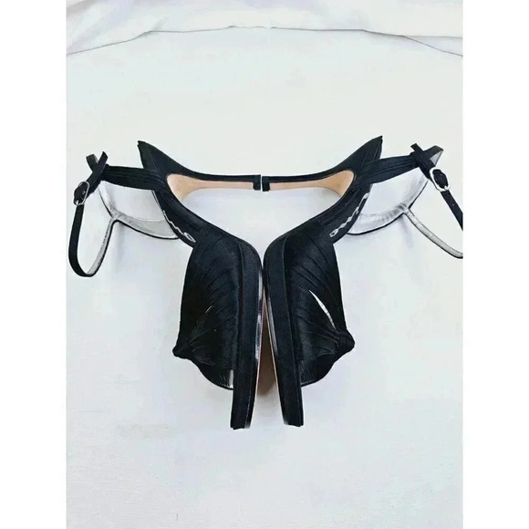 Nina Size 8.5M Women's Black Luster "Cupcake" Open Toe Ankle Strap Pumps - Picture 9 of 15